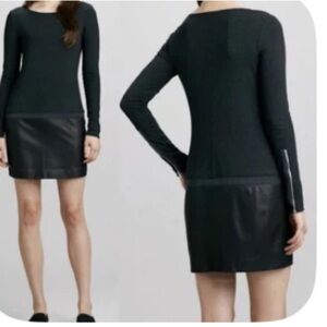 Theory Drop Waist Knit & Leather Dress